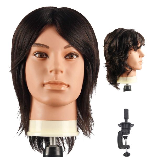 Male Mannequin Head With 100% Human Hair Cosmetology Manikin head for Cutting Styling With Doll Head for Hair Styling with Clamp Stand