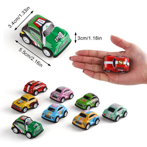 SULOLI 8PCS Pull Back Cars,Mini Push and Go Car Toy,Pull Back Racing Vehicles for 2 3 5 Year Olds Boys Party Bags Fillers