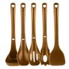 NutriChef Cooking Utensils Set w/Spatula, Fork, 2x Spoon, Tool Seat (Brown)