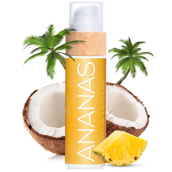 COCOSOLIS ANANAS tanning accelerator - organic tanning oil with vitamin E & pineapple scent for a quick, intensive tan - tanning enhancer for a rich chocolate tan - nourishing body lotion (110)