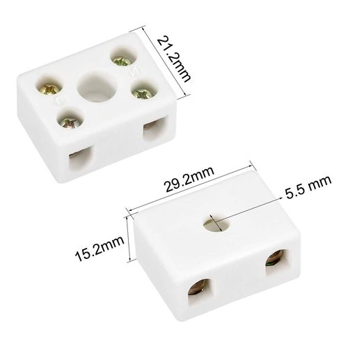 sourcing map 2 Way Ceramics Terminal Blocks Porcelain Ceramic Connectors for Electrical Wire Cable 2pcs
