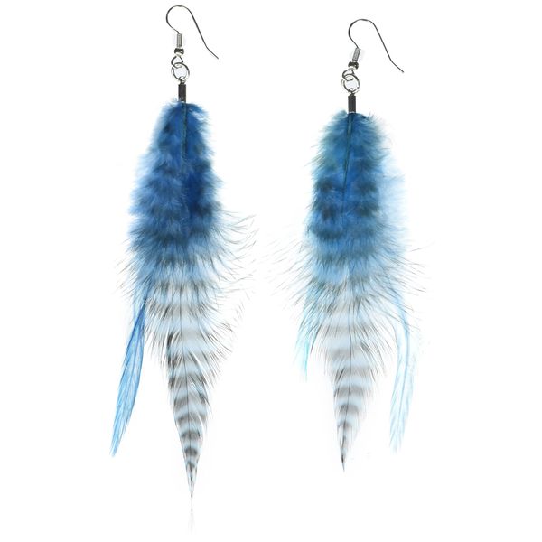 Mia Feather Earrings-Natural Feathers For Pierced Ears-5" Long-Hypoallergenic-Blue