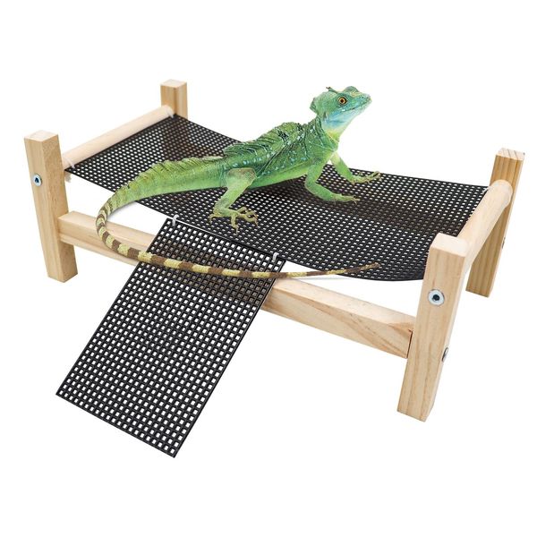 Dnoifne Reptile Hammock Swing Hanging Bed, Wooden Lizard Bed, Reptile Summer Bed for Bearded Dragon Leopard Gecko Lizard