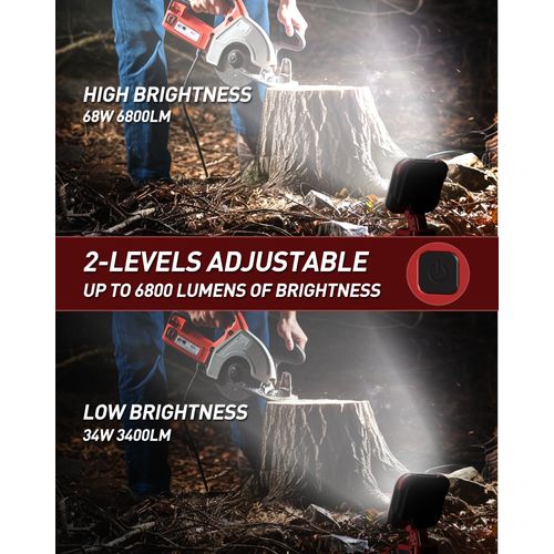 EEFOW Work Light for Milwaukee m18 Battery: Portable 68W 6800LM Cordless 18v Battery LED Flood Flashlight,140° Adjustable Head with Low Voltage Protection Lamp,USB & Type C Charge