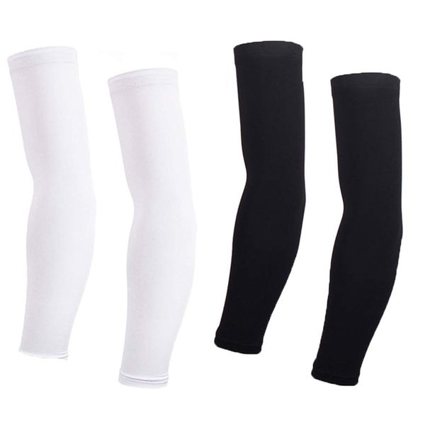 Arm Sleeves For Women Men (2 pair) Cycling Armwarmers Summer UV Sun Protection Black + White XL