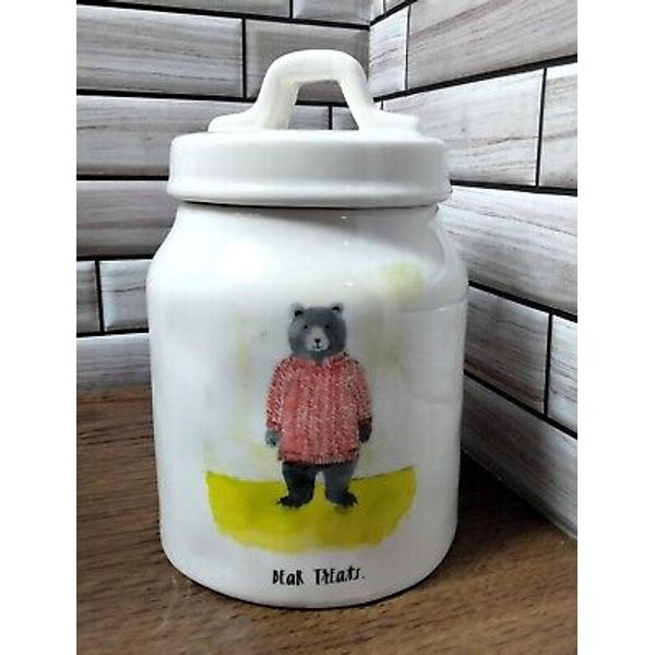 Rae Dunn 'BEAR TREATS' Canister 7" Treats Jar, Cookie Jar/Pet Treats. With Lid