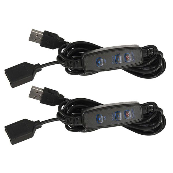 Ieron 2PCS Dimmer Switch for USB Light Strip 10-Position Dimmer Controller DC 5V USB Extension Cords -2m