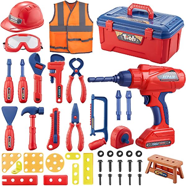 Kids Tool Set, 49PCS Toddler Tool Set with Electronic Toy Drill,Tape Measure 12