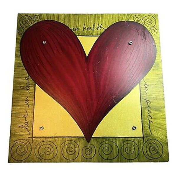 OOOAK Metal Wall Art Hanging Red Heart Buddha Quote Health Peace Love Signed