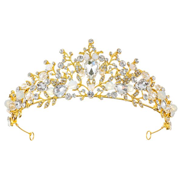 Samky Gold Bridal Wedding Tiara Rhinestone Crown Crystal Headpiece Bride's Hair Accessories