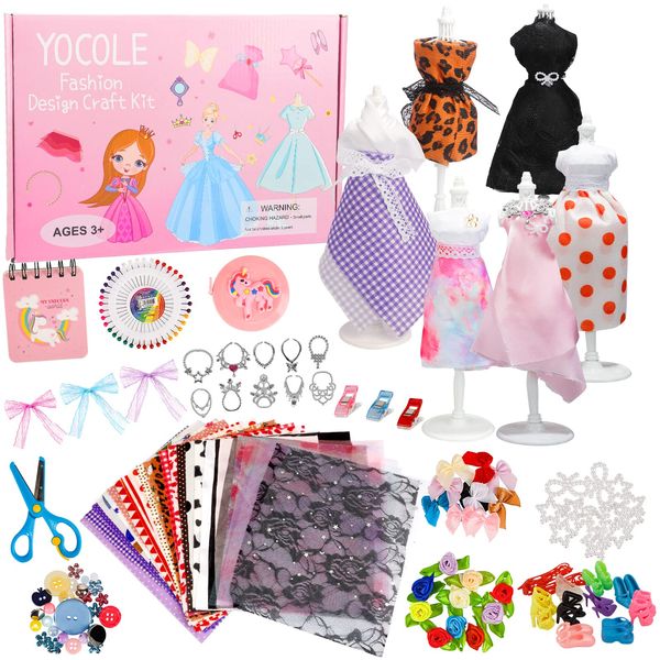 YOCOLE 300+ Modedesign Bastelset Kinder, Fashion Design Basteln Nähset Set, DIY-Art-Kit mit Sketchbook Stoffschere Mannequin, Geburtstag Geschenke Kunsthandwerk für Mädchen 8 9 10 11 12 Jahre