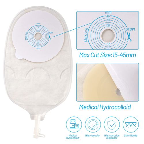10 Pack 45mm One-Piece Urostomy Bags, Anti-Leak Drainable Stoma Bags for Colostomy Ileostomy Stoma Care, Anti-backflow Design, Cut-to-Fit