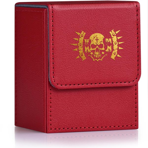 ZLCA Card Deck Box for MTG Cards with 2 Dividers, Card Storage Box Fits 100+ Single Sleeved Cards, PU Leather TCG Card Deck Case Holder for Magic Commander Yugioh (Red,Hammer)