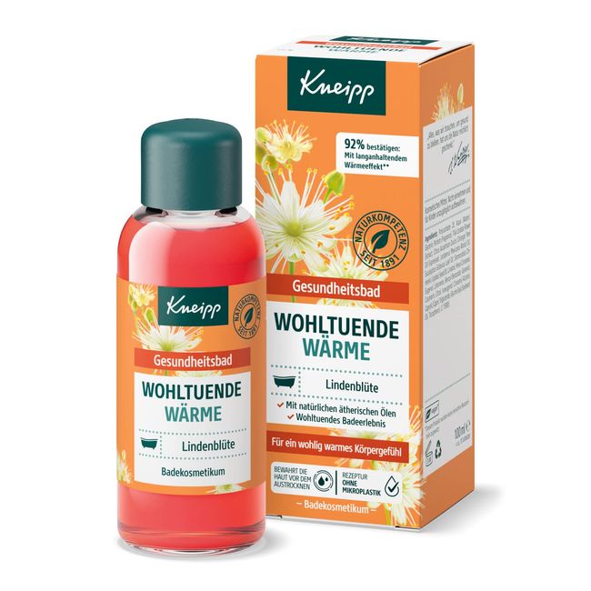 Kneipp Gesundheitsbad Wohltuende Wärme - Badeöl mit wertvollem Extrakt der Lindenblüte & natürlichen ätherischen Ölen aus Orangen & Zedernholz - wohltuend auf Körper & Geist - 100ml