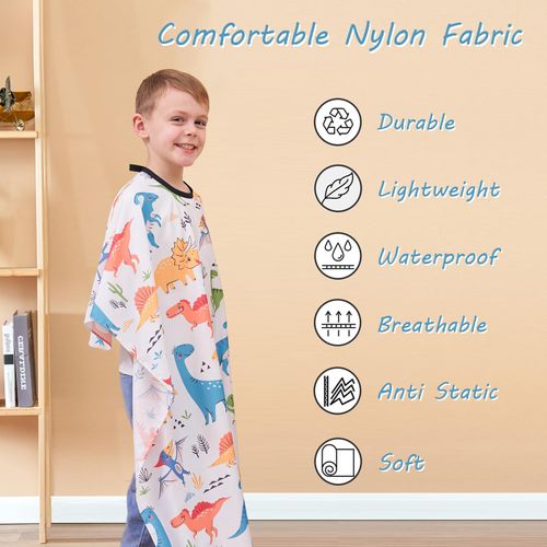 Iusmnur Kids Barber Cape, 51"x36" Professional Salon Hair Cutting Cape with Adjustable Neck Strap, Unisex Kids Haircut Cape for Hairdresser and Stylist (Dinosaur Land)