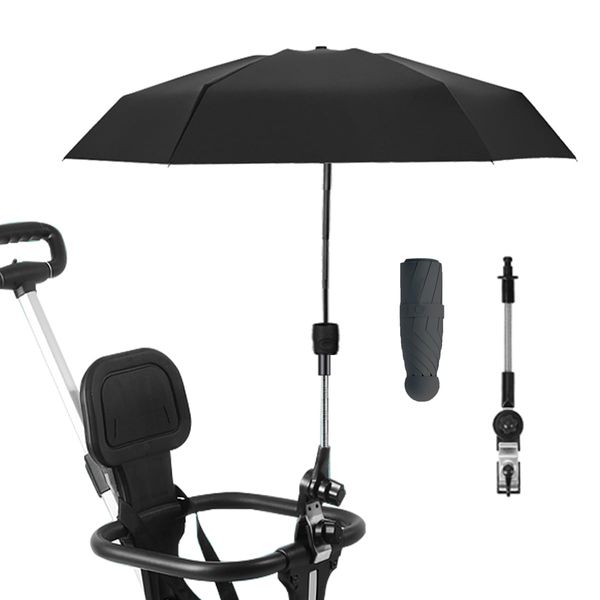 Nakazawa Universeller Baby-Sonnenschirm zum Anklippen, universeller Kinderwagen-Sonnenschirm mit UV-Schutz, Clip-On-Universal-Sonnenschirm mit UV-Schutz（schwarz）