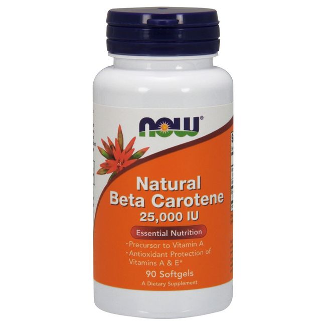 NOW Foods Beta Carotene Natural, 25,000 IU, 90 Softgels