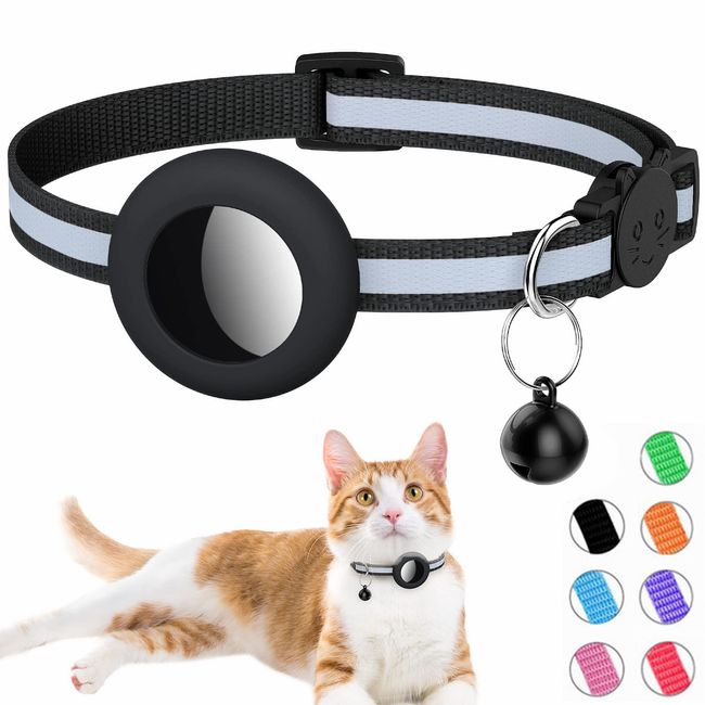 Airtag Katzenhalsband, Integriertes Katzenhalsband Airtag mit AirTag Halter und Glocke,Reflektierendes Katzenhalsband mit abbrechbarer Sicherheitsschnalle für Kätzchen Welpen