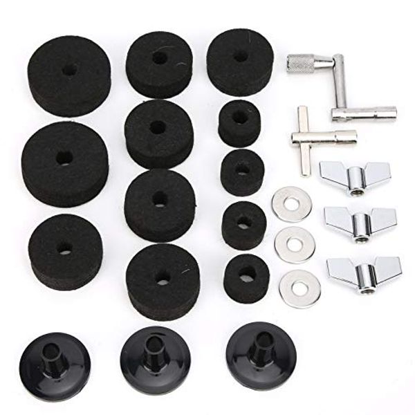 Cymbal Felts, 23Pcs Drum Felt Pad Cymbal Felt Hi Hat Cup Felt Cymbal Sleeves Kit Non-Slip with Base Wing Nuts Washer Percussion Accessories (black)