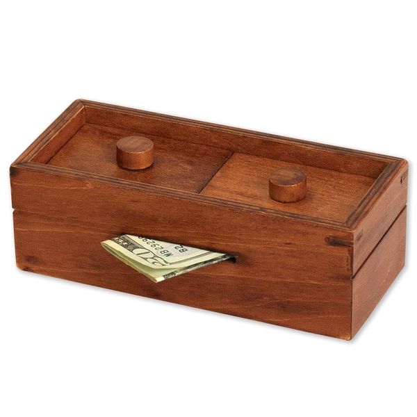 Bits and Pieces - Secret Money Box IV Red Brainteaser - Wooden Puzzle Gift Box - Secret Compartment Brain Game