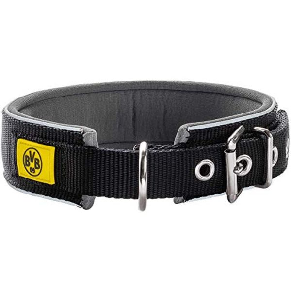 HUNTER Neoprene Reflect BVB Dog Collar, Nylon, Neoprene Padded, Reflective, 55 (M-L), Black/Yellow