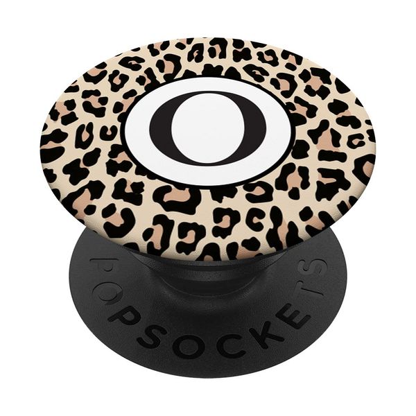 Monogram Letter O Initial Brown Black Leopard Print PopSockets Swappable PopGrip