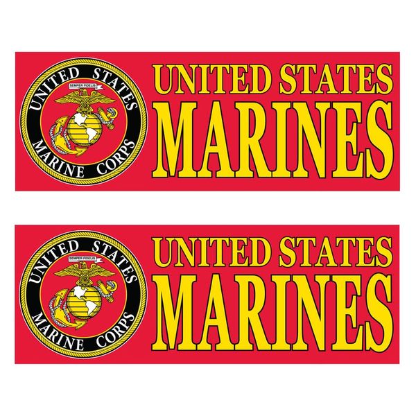 USMC Marines Logo Bumper Sticker, 3 1/2" x 10" Size, 2 Pack
