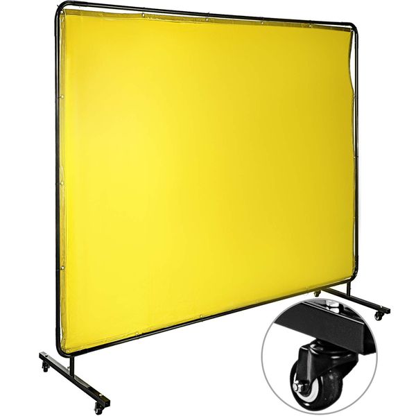 Mophorn Welding Screen with Frame 8' x 6', Welding Curtain with 4 Wheels, Welding Protection Screen Yellow Flame-Resistant Vinyl, Portable Light-Proof Professional