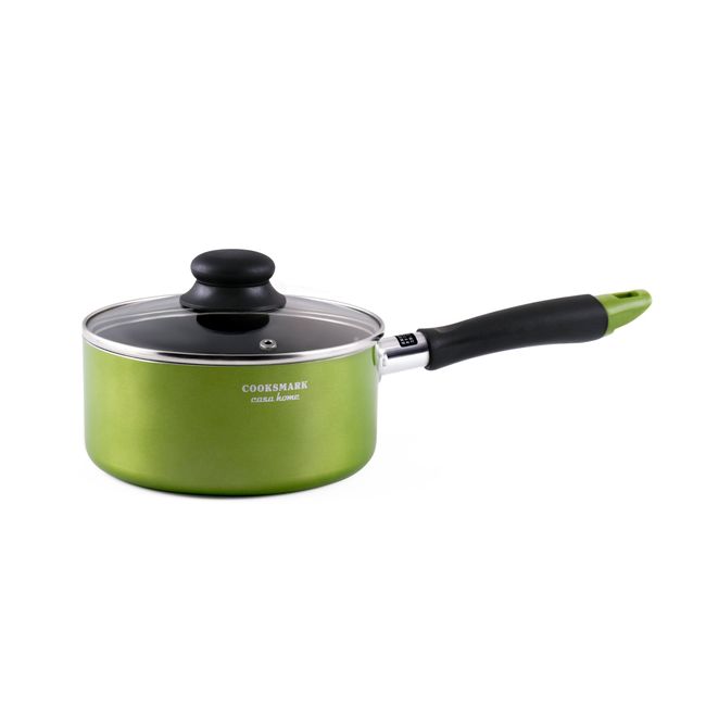 COOKSMARK One-Handed Pot, 6.3 inches (16 cm), For One Person Milk Pan, Glass Pot with Lid, Induction Compatible, Gas Fire, Fluorine Resin Coating Film, Boiled Food, Ramen Pot, Green (6.3 inches (16