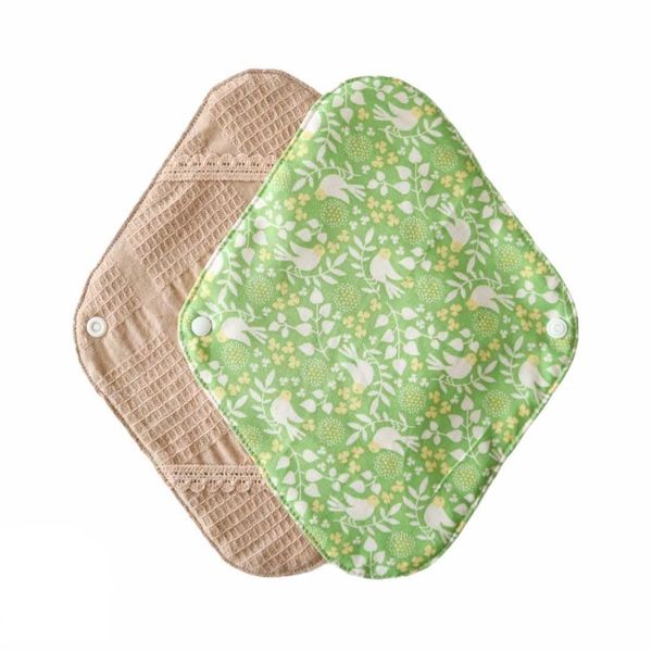 Hanafu Cloth Napkins, Menstrual Use, Holder, Leak-Prevention, Regular, Organic Cotton, 1 Piece, Cotton, Bird Pattern, Green