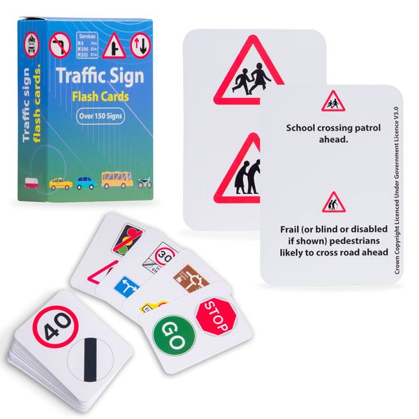 The Wise Traveller - 150 Road Sign Flash Cards 2023 UK for Driving Theory Test, Flash Cards Revision Pack Of Traffic Signs 2023-17th Birthday Gifts for Boys & Girls