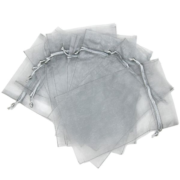 Bucasi 14x9 Large 30pcs Organza Gift Bags Drawstring Pouches for Party Wedding Favors (Silver)