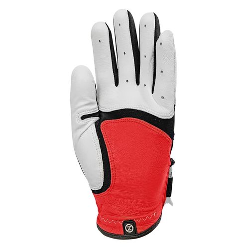 Zero Friction Men's Xtreme Cabretta Golf Glove, Universal Fit One Size, White/Red, LH