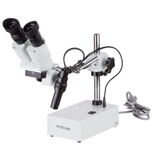 Amscope 10X & 20X Widefield Stereo Microscope on Boom Stand + LED Incident Light
