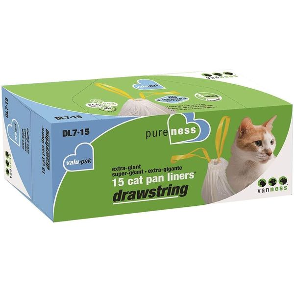 Van Ness DL715 Pureness Extra Giant Drawstring Cat Pan Liner, 45-Count (3 x 15 Count Boxes)