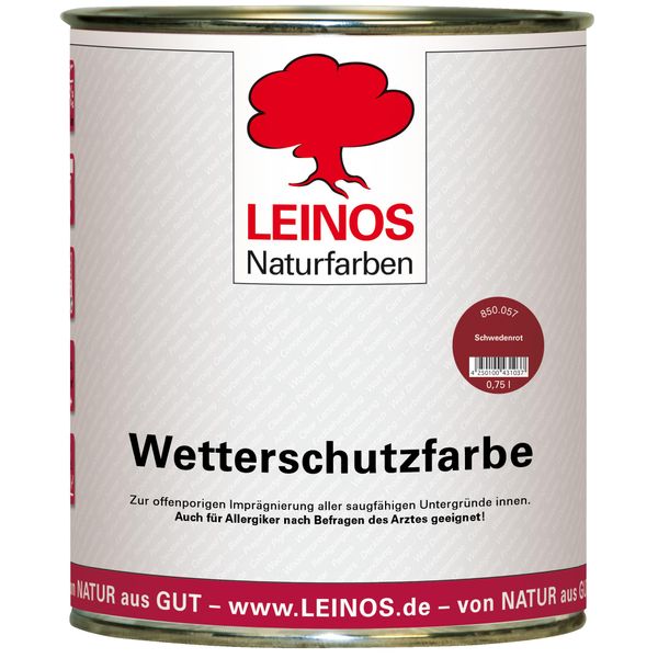 LEINOS Wetterschutzfarbe 750 ml | Schwedenrot Holzlasur für Holzfassaden Fenster Gartenhäuser | wetterbeständige Deckfarbe, effektive Versiegelung, langanhaltender Schutz auf Ölbasis im Außenbereich