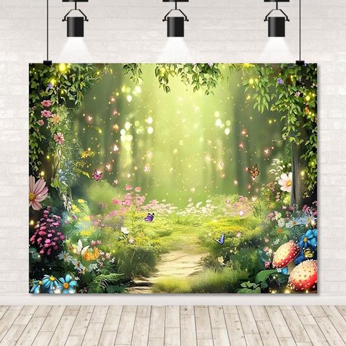 Enchanted Forest Backdrop 10x8ft Fairytale Wonderland Backdrop Mushroom Flower Woodland Fantasy Forest Jungle Photography Backdrop for Princess Baby hower Birthday Party Banner Decorations