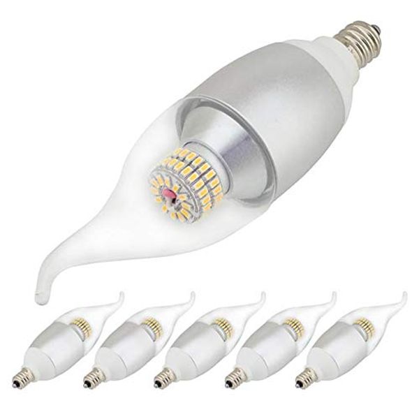 LEDwholesalers High-Output Candelabra E12 Base Omnidirectional 6W LED Light Bulb with Flame Tip (6-Pack), Warm White, 1031WWx6