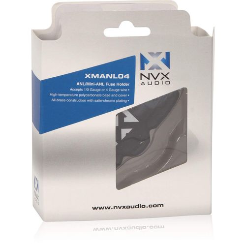NVX XMANL04 1/0 or 4 Gauge ANL/Mini-ANL Inline Fuse Holder – Solid Brass with Satin Chrome Finish – High-Temp Polycarbonate Housing – Car and Marine Audio Protection