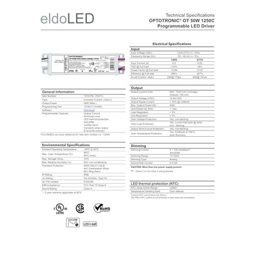 eldoLED | 2743YN OPTOTRONIC OT 50W 1250C Programmable LED Driver | Replacement for OSRAM 79371 OT50W/UNV/1250C/2DIMLT2/P6