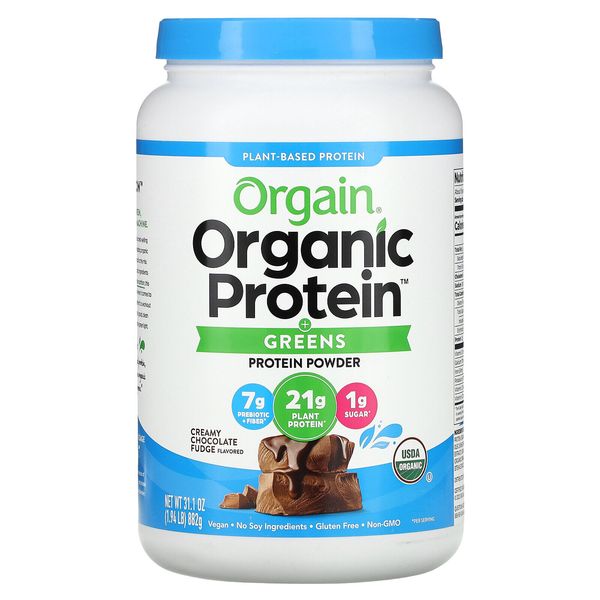 Organic Protein + Greens, Plant Based Protein Powder, Creamy Chocolate Fudge,