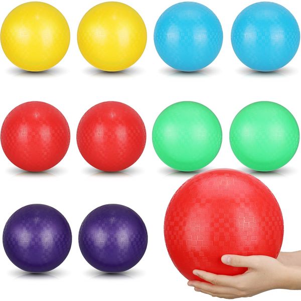 Jerify 10 Pcs Dodgeball Playground Balls, Colorful Bouncy Balls Inflatable PVC Play Kickball Dodgeballs for Kids and Adults in Ball Games, Gym, Yoga Exercises, School Party Supplies (8.5 Inch)