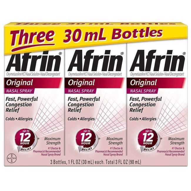 Afrin Original Maximum Strength 12 Hour Nasal Congestion Relief Spray - 3 bottle