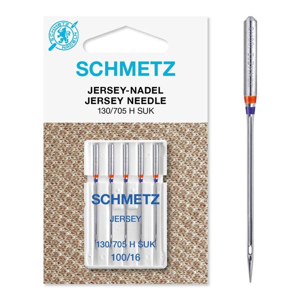 SCHMETZ Domestic Sewing Machine Needles | 5 Jersey Needles | 130/705 H SUK | Needle Size 100/16 | Can be Used on All Conventional Household Sewing Machines