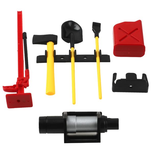 6PCS HIRCQOO 1/10 RC Decoration Accessories Tool Set Kit with Winch, Gas Can, Shovel, Jack, Pry Bar, Axe Compatible with Traxxas TRX-4 Tamiya CC01 Axial SCX10 D90 Redcat HSP 1/10 RC Crawler Truck