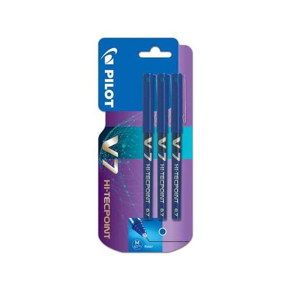 Pilot V7 Hi-Tecpoint Rollerball Pen, 0.7 mm Tip - Blue, Pack of 3