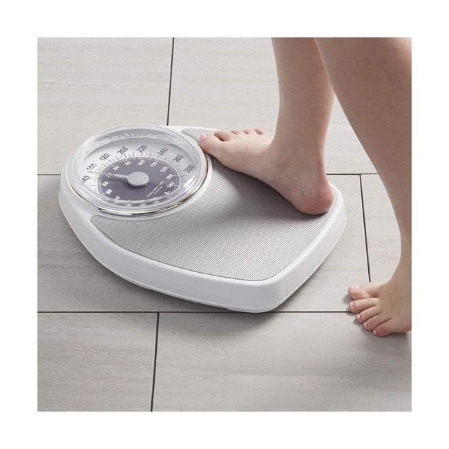 InstaTrack Large Dial Metal Analog Bathroom Scale with Silver Mat