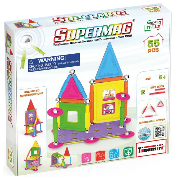 Tinamiri SUPERMAG - House 55 | Educational Construction Fun | 55 Piece Set | Europe-Made | STEM | Toy Magnetic Building Sets | Magnet Toys | Supermag 0663