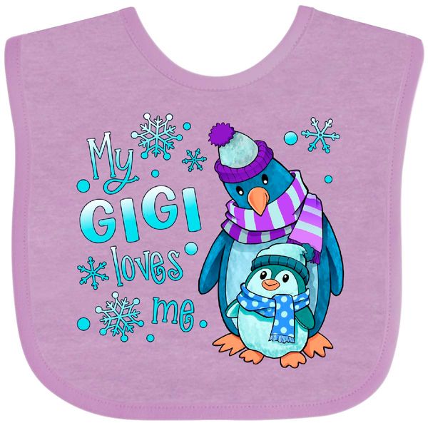 inktastic My Gigi Loves Me Cute Winter Penguins Baby Bib Lavender 42ebe