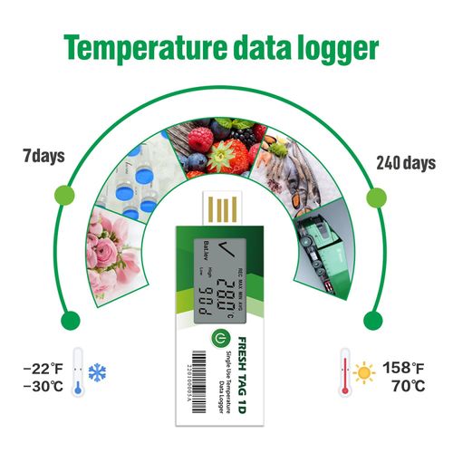 Freshliance USB Temperature Data Logger with Auto PDF CSV Report, 30000 Points Single Use Digital Temperature Recorder, 240Days Cold Frozen Transportation Storage, Fresh Tag 1D, 1Pack